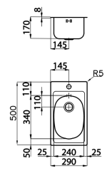 Foster 900 Mică chiuvetă din oțel inoxidabil 29x50 cm cu orificiu pentru robinet Montaj pe blat 1208953723