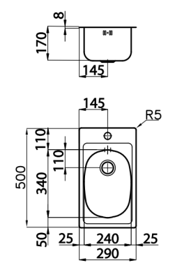 Foster 900 Mică chiuvetă din oțel inoxidabil 29x50 cm cu orificiu pentru robinet Montaj pe blat 1208953723