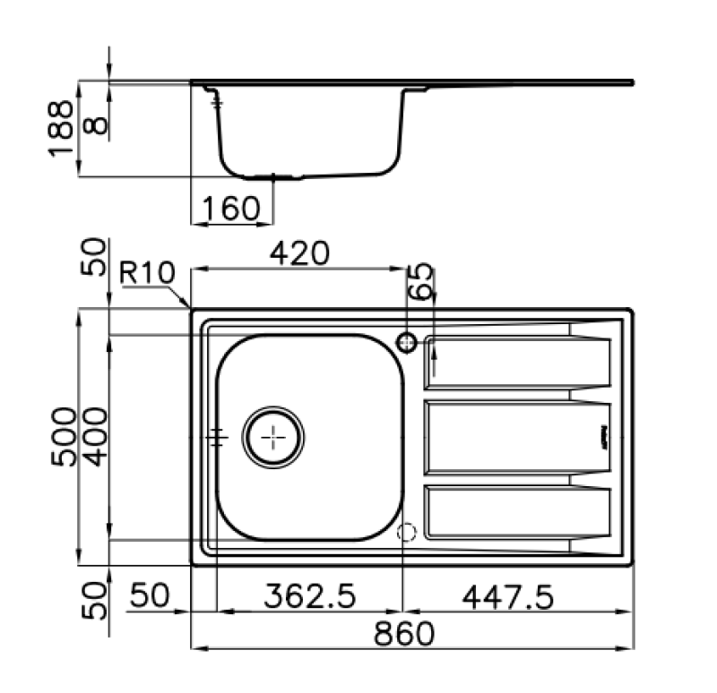 Foster Marine chiuvetă reversibilă din oțel inoxidabil 316 cu zonă de scurgere 86x50cm montaj pe blat 1208953725.
