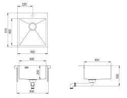 Chiuvetă din oțel inoxidabil Ausmann Weser RVS, placată cu aur PVD Gold, 45x51, cu orificiu pentru robinet, de tip submontare, suprafață plată și suprapusă, 080891.