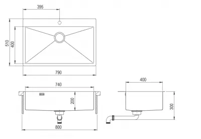 Chiuvetă mare din oțel inoxidabil Ausmann Weser, culoare antracit PVD Gun Metal, 79x51 cu orificiu pentru robinet, montaj sub blat, suprafață plană și montaj suprapus. Cod produs: 067137.