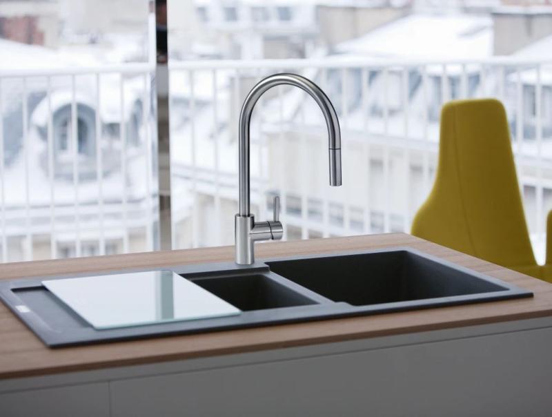 Franke Robinet de bucătărie Eos Neo cu duză și pulverizator extractibil complet din oțel inoxidabil 115.0590.045