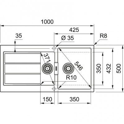 Franke Sirius 2 S2D 651 chiuvetă neagră din plastic 1,5 cu o jumătate de cuvă și o tavă de scurgere suprafață 100x50 143.0634.554