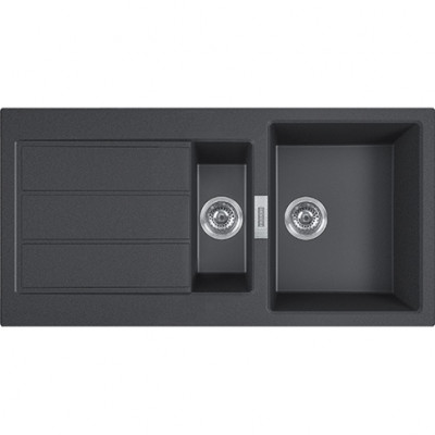 Franke Sirius 2 S2D 651 chiuvetă neagră din plastic 1,5 cu o jumătate de cuvă și o tavă de scurgere suprafață 100x50 143.0634.554