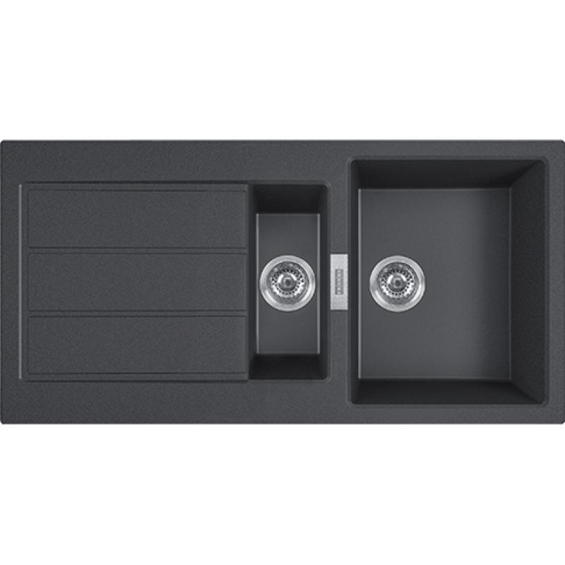 Franke Sirius 2 S2D 651 chiuvetă neagră din plastic 1,5 cu o jumătate de cuvă și o tavă de scurgere suprafață 100x50 143.0634.554