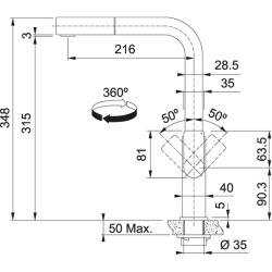 Franke periat negru baterie de bucătărie Mythos cu duză extensibilă 115.0550.442