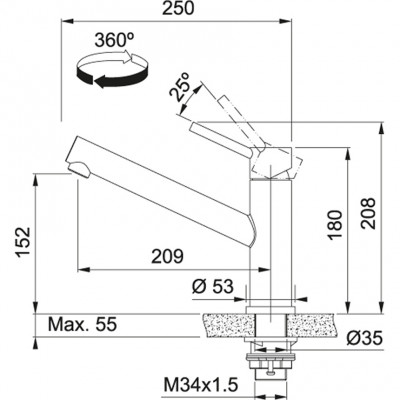 Franke Orbit Robinet de bucătărie scund din oțel inoxidabil masiv cu duză pivotantă inox 115.0569.290