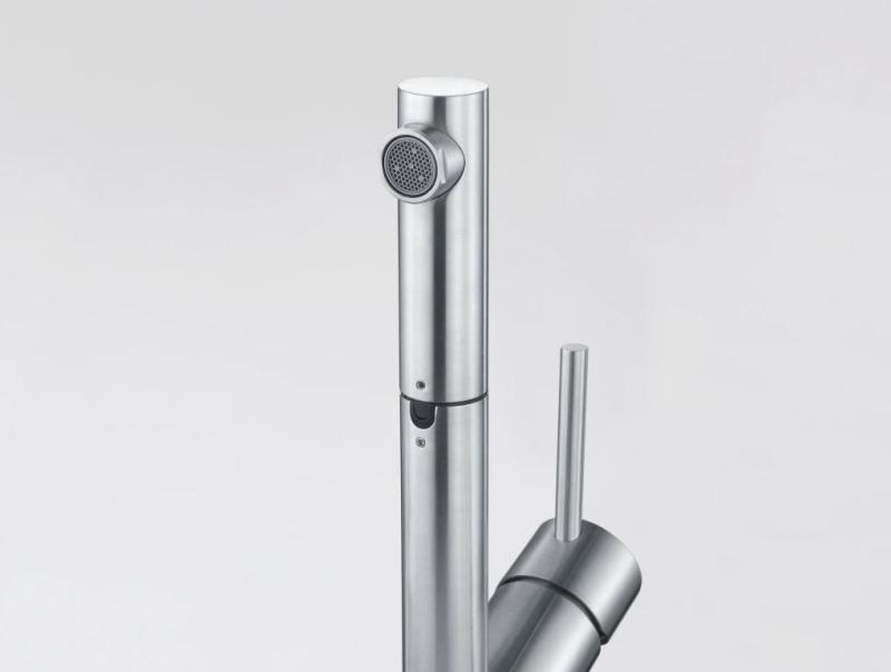 Franke Orbit Robinet de bucătărie scund din oțel inoxidabil masiv cu duză retractabilă 115.0569.461