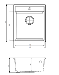 GraniteMy Bremen Chiuvetă din Granit 44x52 cm Negru – Montare pe Blat, Sub Blat și la Nivel cu Blatul cu Suport pentru Baterie și Dop din Inox 1208953861