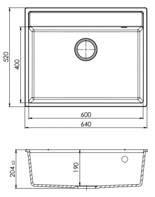 GraniteMy Bremen chiuvetă din granit 64x52 cm negru montare deasupra, sub și încastrabilă cu gaură pentru robinet 1208953874
