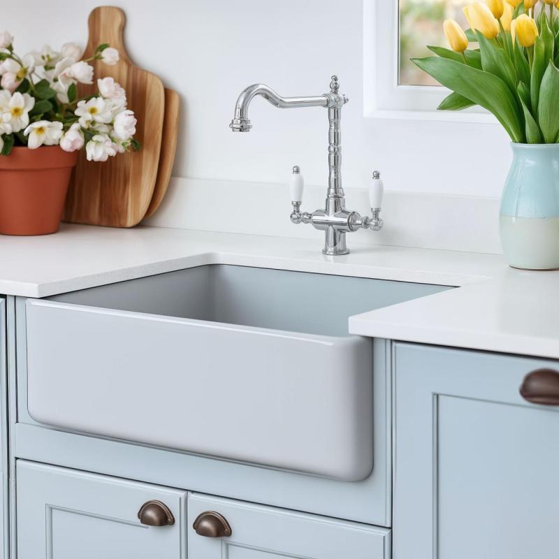 PB Robinet de bucătărie clasică rustic cu manete albe crom 1208953911