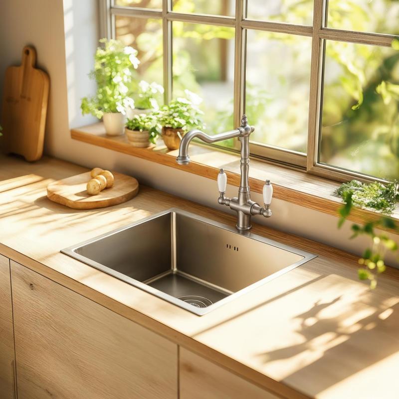 PB Robinet de bucătărie clasic nostalgic și rustic cu manere albe din oțel inoxidabil 1208953915