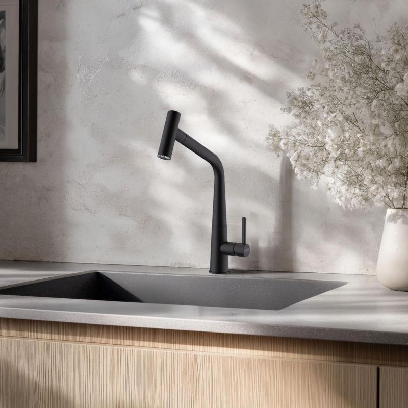 Franke Icon Robinet de bucătărie negru mat cu duză pivotantă 115.0625.190