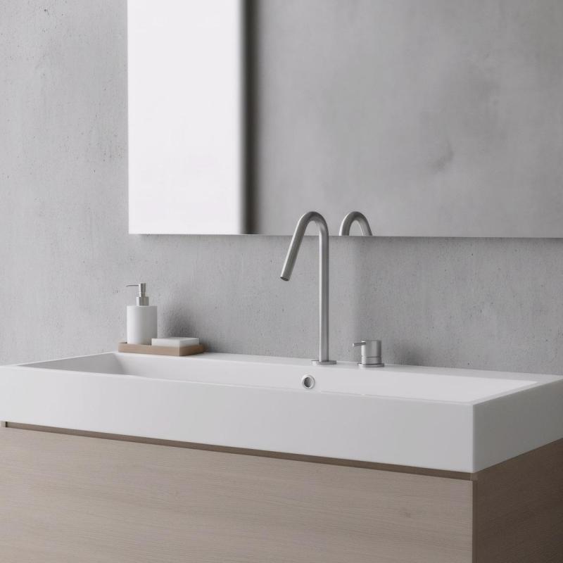 Robinetele pentru chiuvetele Waterevolution Flow cu 2 găuri, din oțel inoxidabil, cu un jet de apă înalt de 120 mm, T1122VIE.