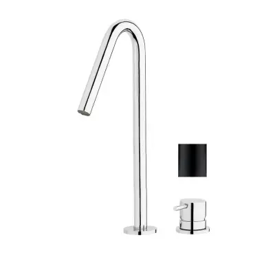Robinetele de baie Waterevolution Flow cu două orificii, negre, cu un robinet cu ieșire înaltă de 120 mm, T1122VPR.