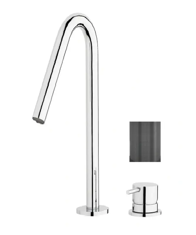 Waterevolution Flow Robinet pentru chiuvetă cu 2 găuri PVD Gun Metal cu ieșire înaltă V 120 mm T1122VGME