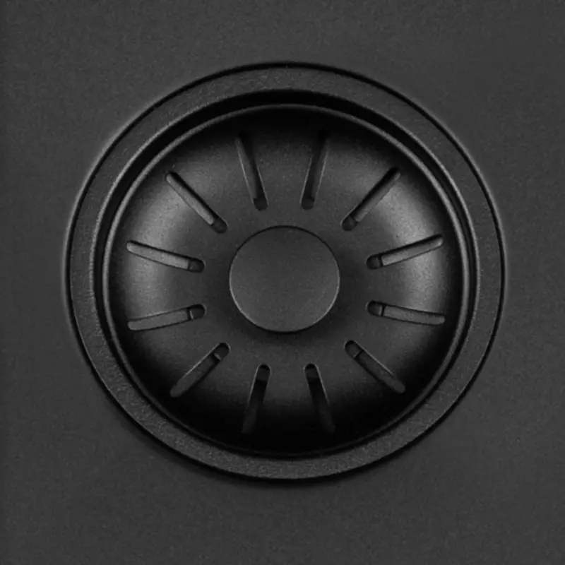 Lorreine 50BQ-FU chiuvetă neagră din cuarț, cu dimensiunile de 50x40cm, montată sub blat, cu suprafață plană, negru, cu capacul coșului negru 1208954002.