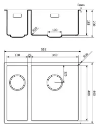 Lorreine cuarț negru cu o singură chiuvetă, submontată, de 1,5 vase, de 1534 cm, construită în plan, cu negru și scurgere din cupru 1208954024.