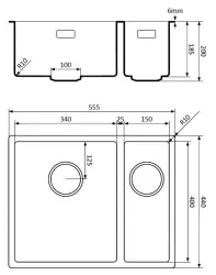 Lorreine Quartz negru de 1,5 chiuvetă sub-plan, cu dimensiunea de 3415 cm, montaj plan, negru cu filtru de scurgere din cupru 1208954025.