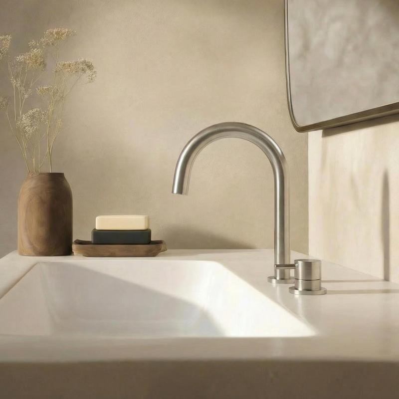 Robinetele pentru chiuvetă Waterevolution Flow cu 2 găuri, complet din oțel inoxidabil, cu gaură joasă de 200 mm, T1121UIE.