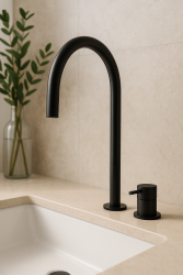 Waterevolution Flow Robinet pentru chiuvetă cu 2 găuri, negru, cu gura de scurgere înaltă de 200 mm T1122UPR
