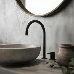 Waterevolution Flow Robinet pentru chiuvetă cu 2 găuri, negru, cu gura de scurgere înaltă de 200 mm T1122UPR