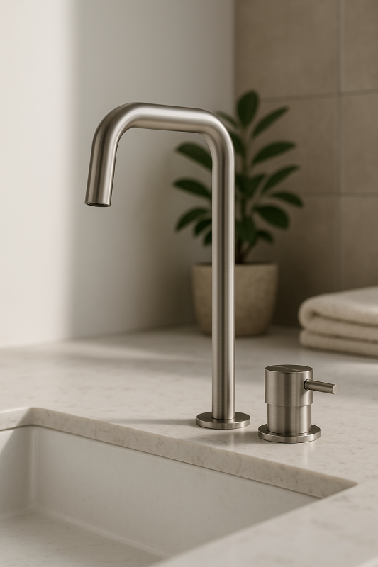 Waterevolution Flow Robinet pentru chiuvetă cu 2 găuri, bec înalt 222 Oțel inoxidabil T122HIE