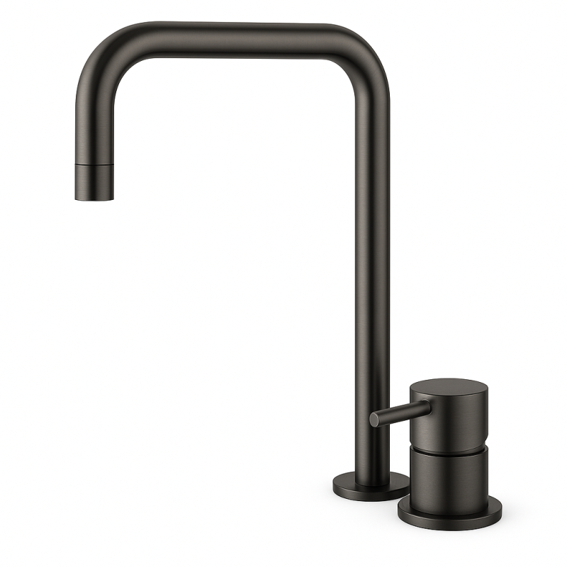 Robinetele pentru chiuvetă Waterevolution Flow cu două găuri, cu gură înaltă 222 PVD Gun Metal T122HGME.