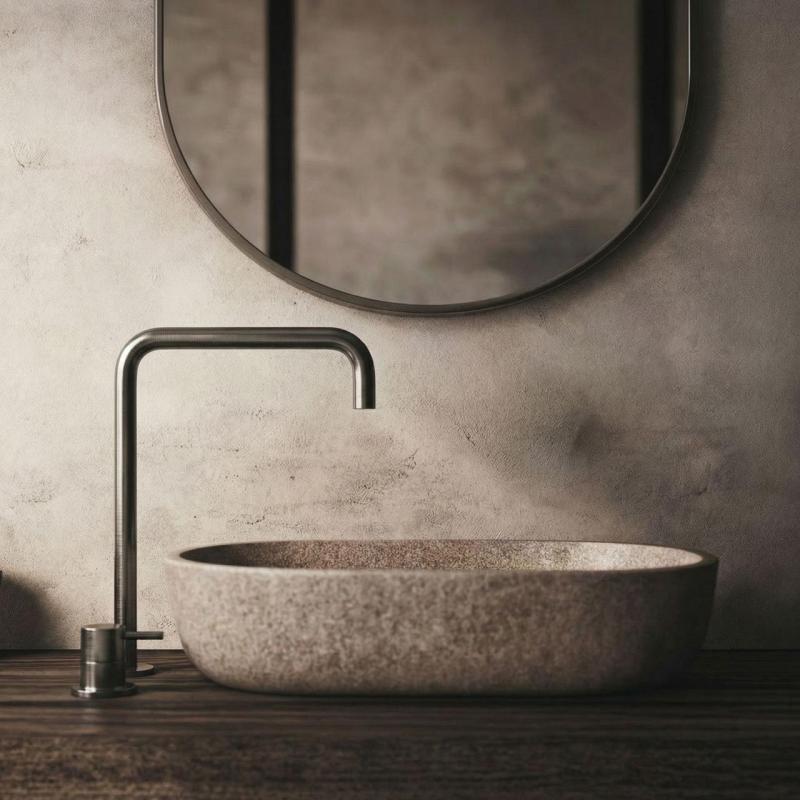 Robinetele pentru chiuvetă Waterevolution Flow cu două găuri, cu gură înaltă 222 PVD Gun Metal T122HGME.