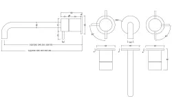 Robinetele de baie încorporate Waterevolution Flow cu 3 găuri, complet din oțel inoxidabil, cu o lungime de 10 cm pentru ieșirea apei, model T1163FIE-10.