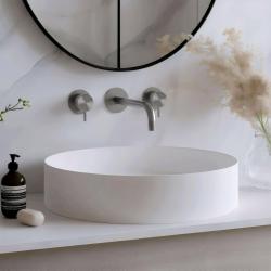 Robinetul încorporat Waterevolution Flow cu 3 găuri pentru chiuvetă, din oțel inoxidabil complet, cu duză de 15 cm, model T1163FIE-15.