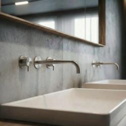 Waterevolution Flow Robinet de chiuvetă încastrat cu 3 găuri, complet din oțel inoxidabil, cu gura de scurgere de 21 cm T1163FIE-21