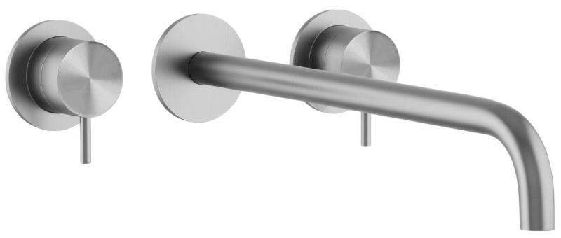 Waterevolution Flow Robinet de chiuvetă încastrat cu 3 găuri, complet din oțel inoxidabil, cu gura de scurgere de 21 cm T1163FIE-21