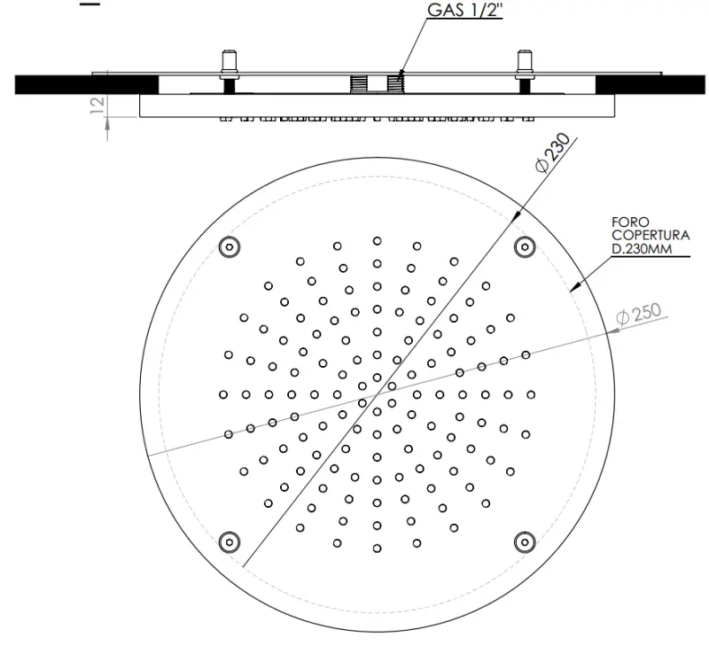 SB Rubinetterie duș de ploaie rotund de montat în tavan, cu suprafață solidă corian alb mat, de 30 cm, cod 1208954156.
