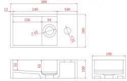 Solid-S Fântână din material solid surface, negru mat, L36 x l18 x H10 cm, cu capac, model dreapta, cu orificiu pentru robinet 1208954163