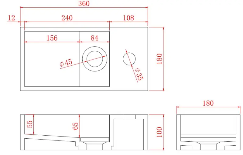 Solid-S Fântână din material solid surface, negru mat, L36 x l18 x H10 cm, cu capac, model dreapta, cu orificiu pentru robinet 1208954163