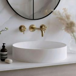 Waterevolution Flow Robinet de chiuvetă încastrat cu 3 găuri, din alamă complet periată, cu gura de scurgere de 15 cm T1163FLE-15