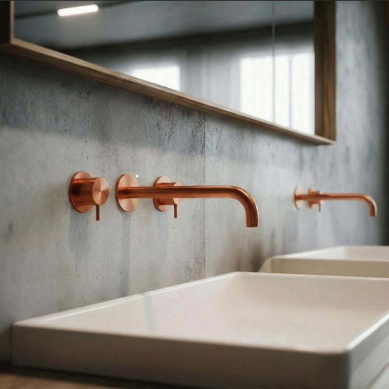 Waterevolution Flow Robinet de chiuvetă încastrat cu 3 găuri PVD cupru cu gura de scurgere de 21 cm T1163FCPE-21