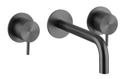 Waterevolution Flow Robinet de chiuvetă încastrat cu 3 găuri PVD Gun metal cu gura de scurgere de 15 cm T1163FGME-15