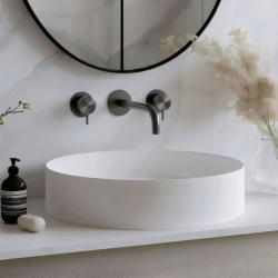 Waterevolution Flow Robinet de chiuvetă încastrat cu 3 găuri PVD Gun metal cu gura de scurgere de 15 cm T1163FGME-15