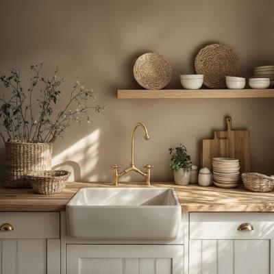 PB classic Robinet de bucătărie nostalgic Bronz cu distanță variabilă între 2 orificii 18-25cm 1208954352