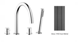 Robinet de baie Waterevolution Flow 4 trous pentru montaj pe marginea băii, complet PVD Gun Metal T138GME