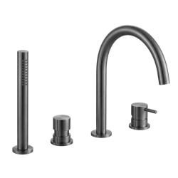 Robinet de baie Waterevolution Flow 4 trous pentru montaj pe marginea băii, complet PVD Gun Metal T138GME