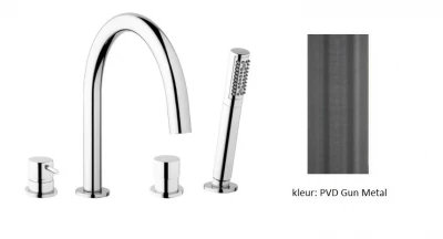 Robinet de baie Waterevolution Flow 4 trous pentru montaj pe marginea băii, complet PVD Gun Metal T138GME