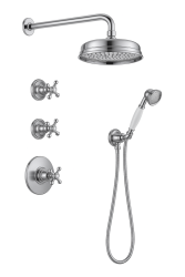 Setul de duș embutat nostalgic PB cu robinet termostatic și 2 robinete de oprire - duș manual - duș de ploaie 200mm - crom