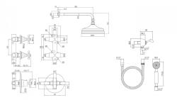 Setul de duș embutat nostalgic PB cu robinet termostatic și 2 robinete de oprire - duș manual - duș de ploaie 200mm - crom