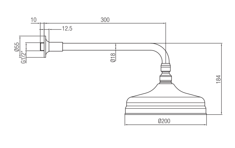 Duș nostalgic PB cu diametrul de 20 cm, cu tehnologie anticalcar și braț de duș cromat.