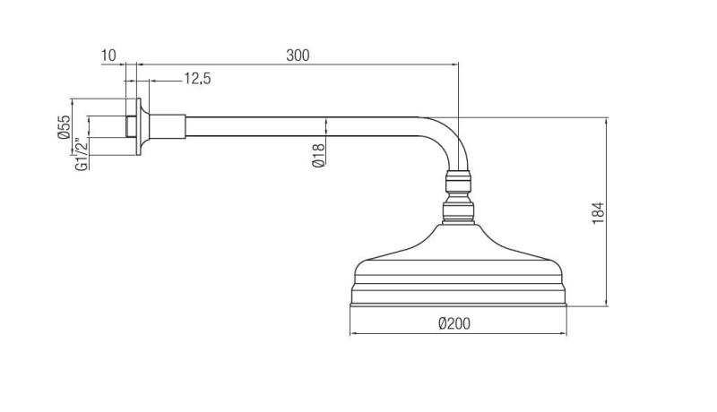 Duș nostalgic PB cu cap de duș de 20 cm, anticalcar și braț de duș în bronz.