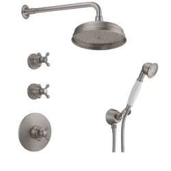 Set de duș încorporat nostalgic PB cu robinet termostatic și 2 robinete de oprire - duș de mână - duș de ploaie 200mm - oțel inoxidabil.