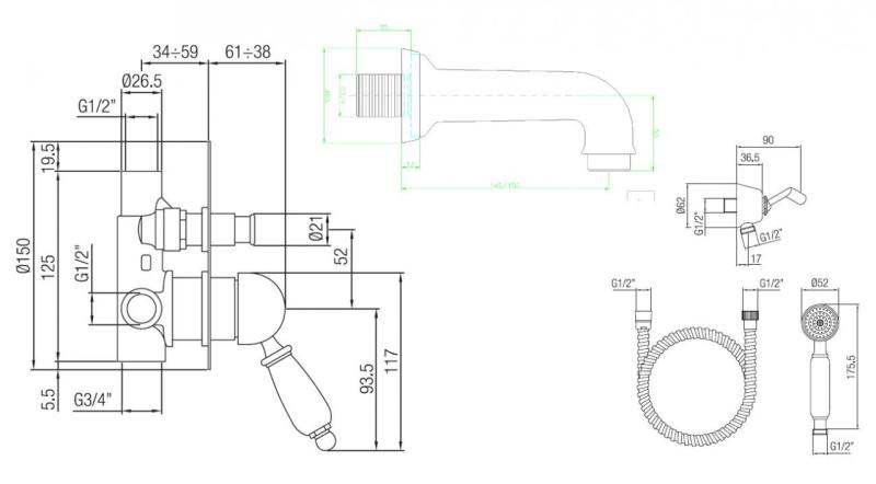 Setul de baie incorporabil PB nostalgic, crom